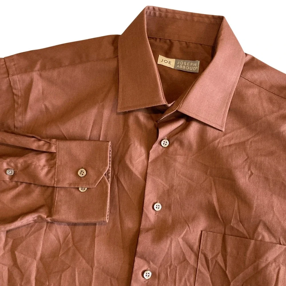 JOE Joseph‎ Abboud Mens Dress Shirt 16 32/33 Copper Brown Cotton Blend L/S